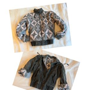 Vintage IZZI Reversible Women’s Jacket Large Denim Knitted Black Pink Aztec